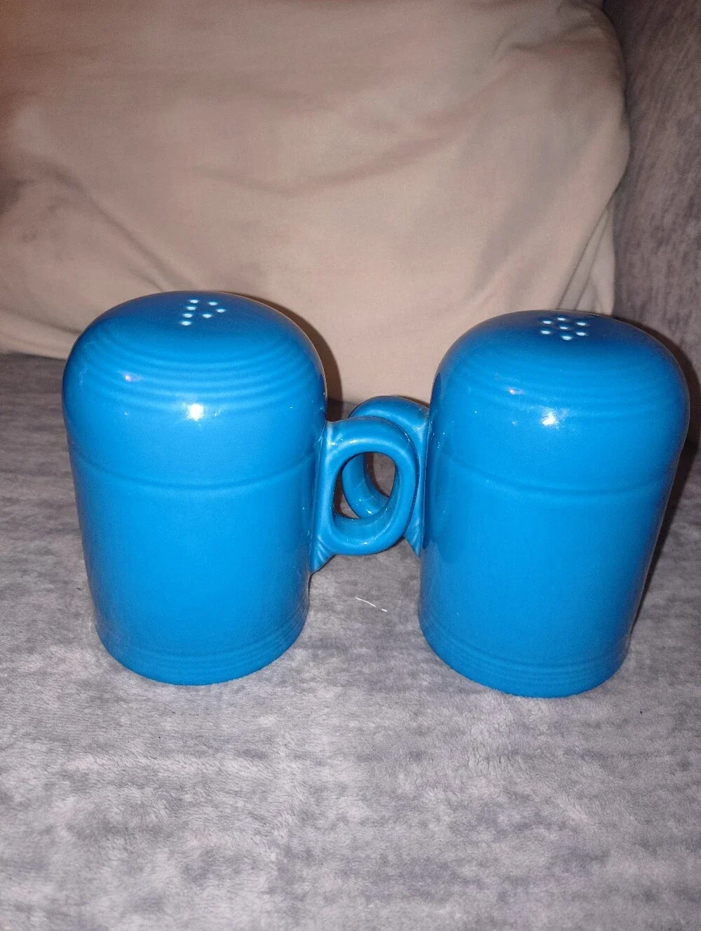 Fiesta Peacock Ceramic Salt and Pepper Shaker Set with Linked Handle